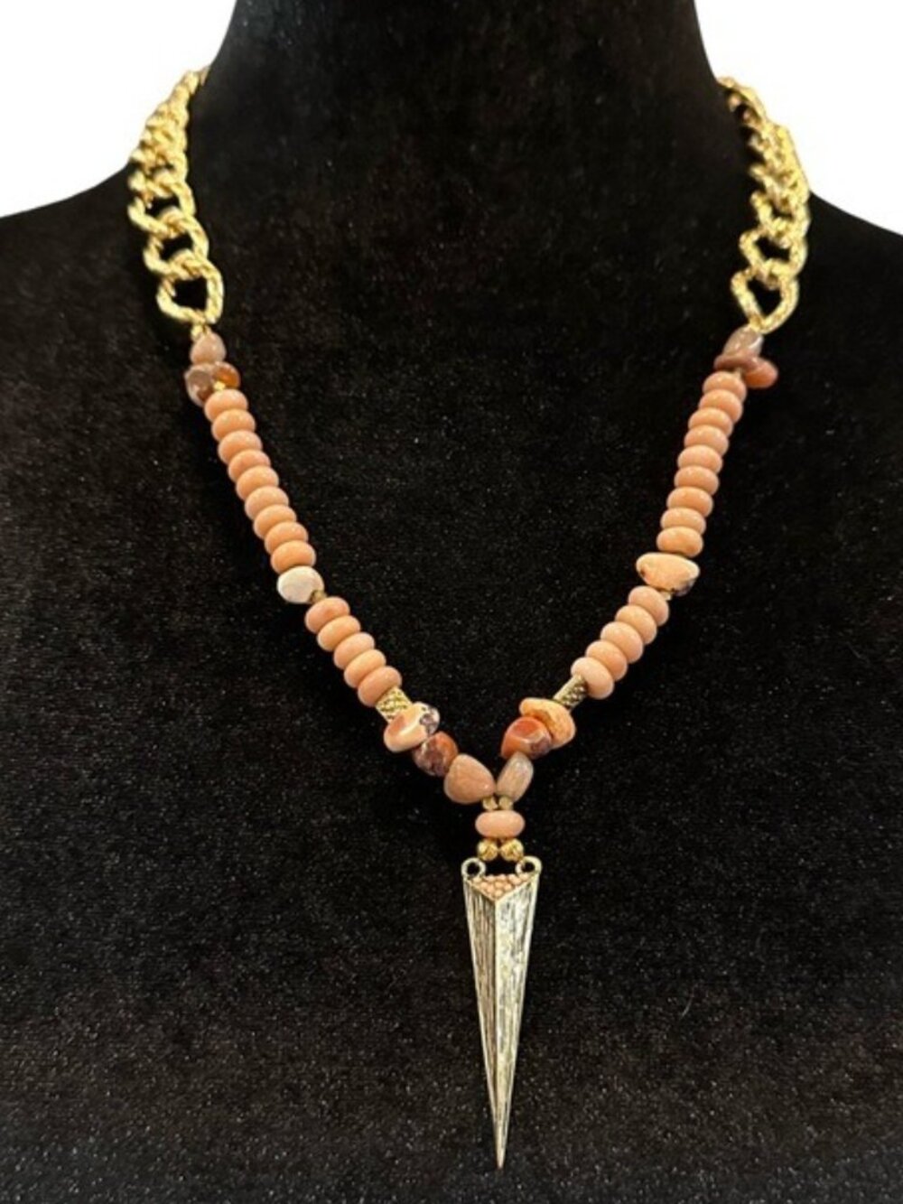 Bohemian Style Statement Necklace Pink Purple Beaded Metal Arrowhead Charm